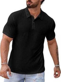 Elegancity Herren Poloshirt Schwarz T-Shirts Kurzarm Elastisches Polohemd Sommer Golf Shirts Regular Fit L von Elegancity