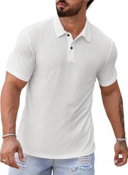 Elegancity Herren Poloshirt Weiß T-Shirts Kurzarm Elastisches Polohemd Sommer Golf Shirts Regular Fit XL von Elegancity
