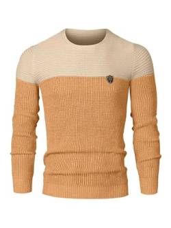 Elegancity Herren Pullover Camel Rundhalsausschnitt Winter Strickpullover Slim Fit Feinstrick Pulli Warm Sweater L von Elegancity