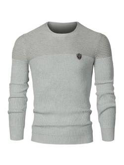 Elegancity Herren Pullover Grau Rundhalsausschnitt Winter Strickpullover Slim Fit Feinstrick Pulli Warm Sweater L von Elegancity