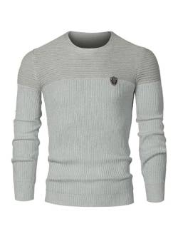 Elegancity Herren Pullover Grau Rundhalsausschnitt Winter Strickpullover Slim Fit Feinstrick Pulli Warm Sweater XL von Elegancity