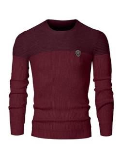 Elegancity Herren Pullover Rot Rundhalsausschnitt Winter Strickpullover Slim Fit Feinstrick Pulli Warm Sweater XL von Elegancity