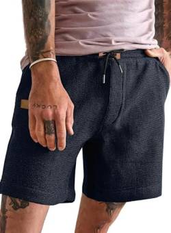 Elegancity Herren Waffeln Shorts Blau Sport Kurze Hosen Elastische Taille Baggy Strandshorts Mit 4 Taschen XXL von Elegancity