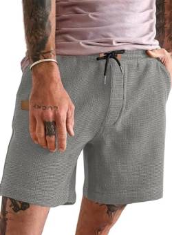 Elegancity Herren Waffeln Shorts Grau Sport Kurze Hosen Elastische Taille Baggy Strandshorts Mit 4 Taschen XL von Elegancity