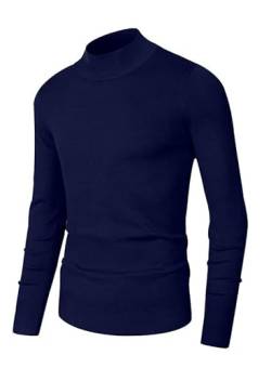 Elegancity Herren Wollpullover Casual Rollkragen Pullover Stretch Strickpullover Slim Fit Langarm Classic Feinstrick Basics Sweater Blau, S von Elegancity