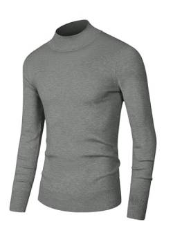 Elegancity Herren Wollpullover Casual Rollkragen Pullover Stretch Strickpullover Slim Fit Langarm Classic Feinstrick Basics Sweater Grau, L von Elegancity