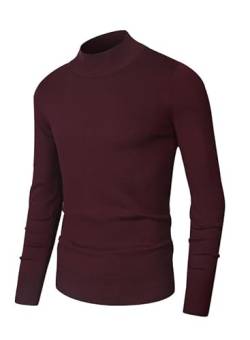 Elegancity Herren Wollpullover Casual Rollkragen Pullover Stretch Strickpullover Slim Fit Langarm Classic Feinstrick Basics Sweater Rot, XXL von Elegancity