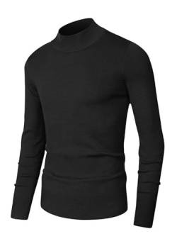 Elegancity Herren Wollpullover Casual Rollkragen Pullover Stretch Strickpullover Slim Fit Langarm Classic Feinstrick Basics Sweater Schwarz, XL von Elegancity