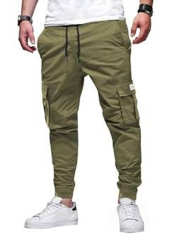 Elegancity Jogginghose Herren Cargohose Einfarbig Hose Männer Causal Sporthose Elastische Freizeithose mit 6 Tasche Pickle Grün, M von Elegancity