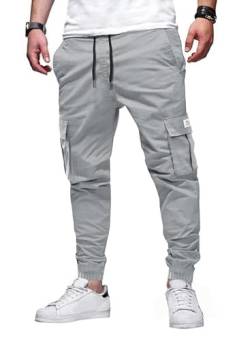 Elegancity Jogginghose Herren Hellgrau Cargohose Einfarbig Hose Männer Causal Sporthose Elastische Freizeithose mit 6 Tasche L von Elegancity