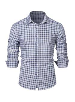 Elegancity Kariertes Hemd Herren Langarm Trachtenhemd Oktoberfest Freizeithemd Karohemden Herrenhemden mit Kent-Kragen 100% Baumwolle Blau, XL von Elegancity