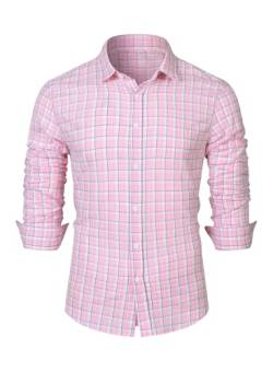 Elegancity Kariertes Hemd Herren Langarm Trachtenhemd Oktoberfest Freizeithemd Karohemden Herrenhemden mit Kent-Kragen 100% Baumwolle Rosa, M von Elegancity