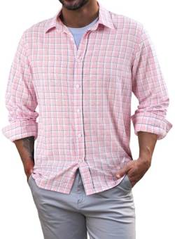 Elegancity Kariertes Hemd Herren Langarm Trachtenhemd Oktoberfest Freizeithemd Karohemden Herrenhemden mit Kent-Kragen 100% Baumwolle Rosa, XXXL von Elegancity