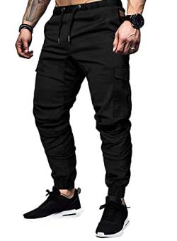 Elegancity Schwarze Cargohose Herren Chino Hose mit 6 Taschen Cargo Hose Stretch Jogginghose für Männer mit Bundgummi Elastische Hosen L von Elegancity