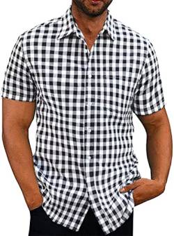 Elegancity Schwarzes Hemd Herren Kariertes Sommerhemd Kurzarm Freizeithemd Regular Fit für Männer 100% Baumwolle S von Elegancity