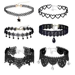 6 Stück Choker Halsketten Set Tattoo Gothic Spitze Choker Ketten Stretch Samt Classic, schwarz von Elegant Rose