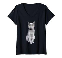 Russische blaue Katze Kätzchen T-Shirt mit V-Ausschnitt von ElegantCat