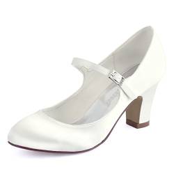 ElegantPark HC1801 Bequeme Damen Blockabsatz Mary Jane Pumps Satin Hochzeit Brautschuhe, Ivory, 37 EU von Elegantpark