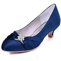 Elegantpark EP2006L Dunkel Blau Satin Niedriger Absatz Strass Kleine Round Zehen Damen Brautschuhe Gr.38 (UK5) von Elegantpark