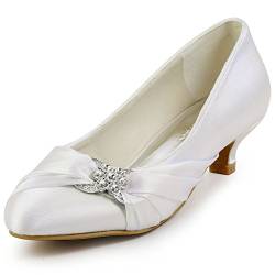 Elegantpark EP2006L Ivory Satin Niegriger Absatz Strass Kleine Round Zehen Damen Brautschuhe Gr.37 (UK4) von Elegantpark