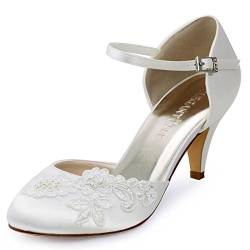 Elegantpark HC1604 Ivory Damen Geschlossene Zehen Stickerei Perlen Satin Brautschuhe EU 41 von Elegantpark