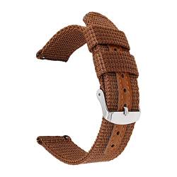 18mm 20mm 22mm 24mm Schnellverschluss-Uhrenarmband Nylon + Leder-Uhrenarmband Canvas-Armband, Braun, 22mm von Elegantyl