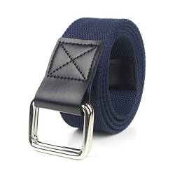 Elegantyl Lässiger Leinengürtel für Herren mit doppelter Ringschnalle, Leinengürtel, Jeansgürtel, 3,8cm Breite, geflochtener Nylongürtel, Blau, 140cm von Elegantyl