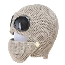 Elegtiskas Unisex Goggle Knitted Beanie Hat Outdoor Winter Warm Ski Hat with Goggle von Elegtiskas