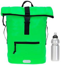 Elephant Rucksack Herren Plane Time Bag Kurierrucksack Roll-Top Fahrradrucksack Sport Fitness Damen 23 Liter A4 12821 + Flasche (12825 Neon Viper Green) von Elephant