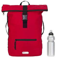 Elephant Rucksack Herren Plane Time Bag Kurierrucksack Roll-Top Fahrradrucksack Sport Fitness Damen 23 Liter A4 12821 + Flasche (12825 Red Uni) von Elephant