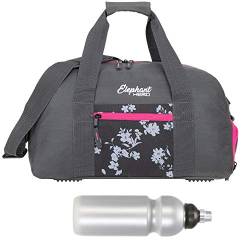 Sporttasche Mädchen Damen Elephant Signature Hero Sport Kinder Tasche mit Naßfach Schuhfach 47 cm 12800 + Trinkflasche (Grey Flower (Grau/Pink Zip)) von Elephant