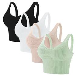 Eleplus BHS Damen Ohne Bügel Crop Top Schlaf Bügelloser BH Gepolstert Soft Bequemer Bralette 4er Pack,Farbe1,L-XL von Eleplus