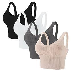 Eleplus BHS Damen Ohne Bügel Crop Top Schlaf Bügelloser BH Gepolstert Soft Bequemer Bralette 4er Pack,Farbe2,L-XL von Eleplus