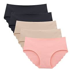 Eleplus Nahtlose Unterwäsche für Damen No Show Höschen Höschen Komfort Slips 5 Stück, 2 Schwarz, 2 Beige, 1 Rosa, 36 von Eleplus