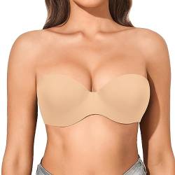 Eleplus Trägerloser BH Damen mit Bügel Push Up Comfy Klassische BHS,Beige,80C von Eleplus