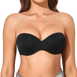 Eleplus Trägerloser BH Damen mit Bügel Push Up Comfy Klassische BHS,Schwarz,85D von Eleplus