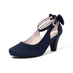 Elerhythm Damen Mary Jane Schleife geschlossene Zehen Vintage Pumps Absätze Gatsby Viktorianische 1920er Jahre Kleider Faux Wildleder Schuhe, Königsblau, 42.5 EU von Elerhythm