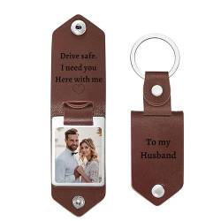 Eletizy Personalisierter Foto-/Text-Leder-Schlüsselanhänger für Männer/Freund/Vater/Ehemann, Vatertag, individuelles Bild, Fahrsicherheits-Schlüsselanhänger (braun) von Eletizy
