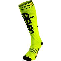 Eleven Kompressionsstrümpfe | Kompressionssocken | Laufsocken | Compression Socks | Strümpfe | Thrombosestrümpfe | Damen | Herren zum Sport, Laufen, Flug, Reise (Fluo Gelb, M-L (EU 40-44)) von Eleven Sportswear