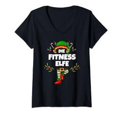 Fitness Elfe Lustiges Weihnachten Elf Sport Fitness Damen T-Shirt mit V-Ausschnitt von Elf Geschenk Weihnachten Outfit im Partnerlook