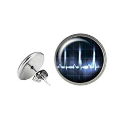Vintage Herzschlag SVG Ohrringe EKG Herz Silber Ohrring Stecker Ohrring Clip, Silber, NA von Elf House