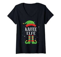 Damen Kaffee Elfe Outfit Weihnachten Familie Elf Christmas T-Shirt mit V-Ausschnitt von Elf Weihnachts Tshirt Familien Outfit Elfe
