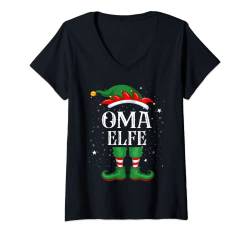 Damen Oma Elfe Tshirt Outfit Weihnachten Familie Elf Christmas T-Shirt mit V-Ausschnitt von Elf Weihnachtsshirt Familien Outfit Partnerlook