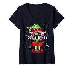 Damen Coole Tante Elfe Tshirt Outfit Weihnachten Familie Christmas T-Shirt mit V-Ausschnitt von Elf Weihnachtsshirt Familien Partnerlook Outfit