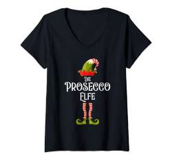 Damen Die Prosecco Elfe Partnerlook Familien Weihnachten Outfit T-Shirt mit V-Ausschnitt von Elfen Familienoutfits für Weihnachten