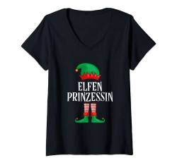 Damen Elfen Prinzessin Partnerlook Familien Outfit Weihnachten T-Shirt mit V-Ausschnitt von Elfen Partnerlook Weihnachten by FreakyTStore