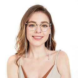 Eli-time Brillenkette für Damen Silber Nachgemachte Perlen Sonnenbrillenriemen/Brillenhalter/Brillenhalsbänder/Maskenhalter von Eli-time