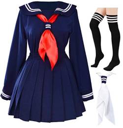 Elibelle Unisex - Erwachsene Klassische japanische Schule-Seemann-Kleid Shirts Uniform Anime Cosplay Kostüme mit Socken Set Asia S (Fit77-88Lbs) Marine von Elibelle