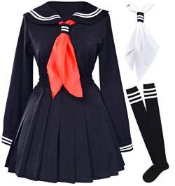 Klassisches, japanisches Schulmädchen Matrosenkleid Hemden Uniform Anime Cosplay Kostüme mit Socken Set - Schwarz - XXL von Elibelle