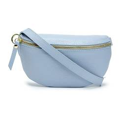 Ledertasche Sling-Tasche in Puder-Blau für Damen mit Reißverschluss und Abnehmbar Schultergurt, Bauchtasche Stylisch, 25 x 10 x 5.5 cm von Elie Beaumont